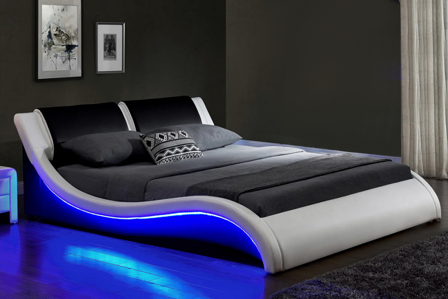 1178-1 LED โครงเตียง LED Wave ล้ำสมัยหุ้มเบาะ
