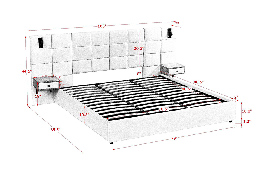 N6 โครงเตียงปรับระดับได้วัสดุเตียงนุ่ม LED โครงเตียงหุ้มเบาะ