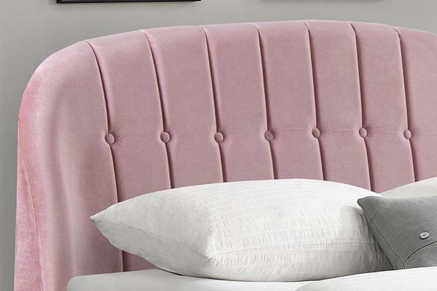 1598 ผ้ากำมะหยี่สีชมพูพร้อมเตียงหุ้มแผงไม้
