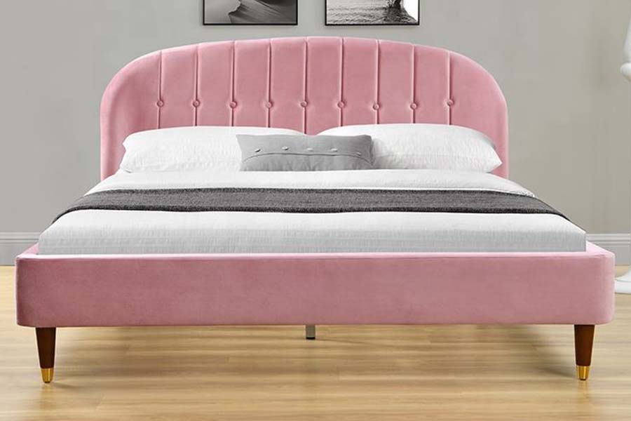 1598 ผ้ากำมะหยี่สีชมพูพร้อมเตียงหุ้มแผงไม้