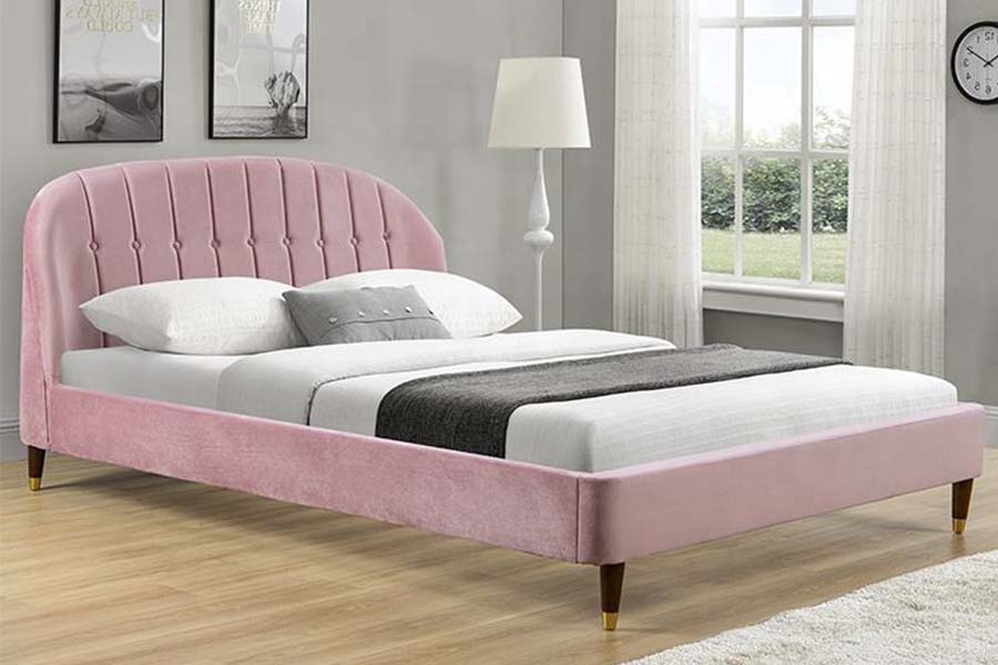 1598 ผ้ากำมะหยี่สีชมพูพร้อมเตียงหุ้มแผงไม้