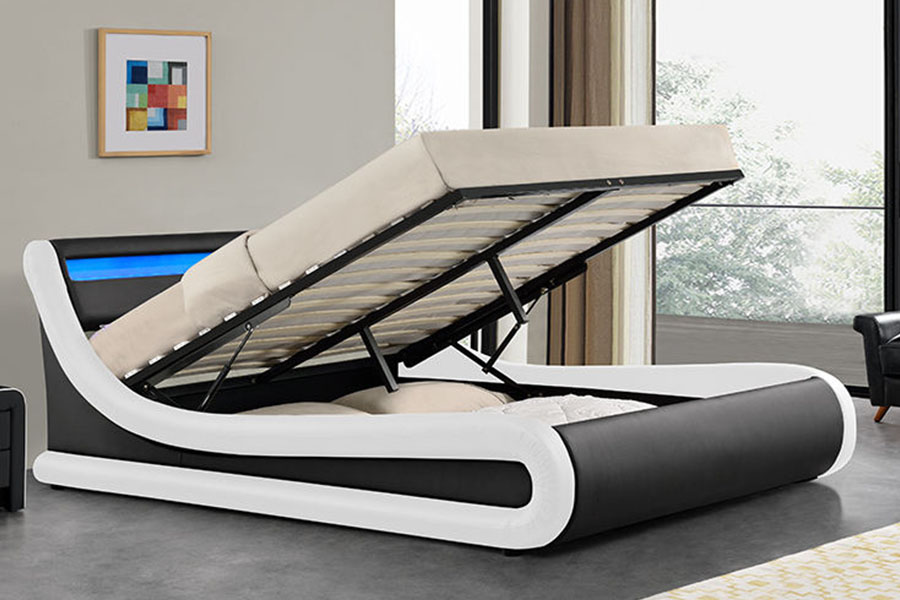 1138-1G Wave-Like LED Gas Lift เตียงหนัง PU ออตโตมัน