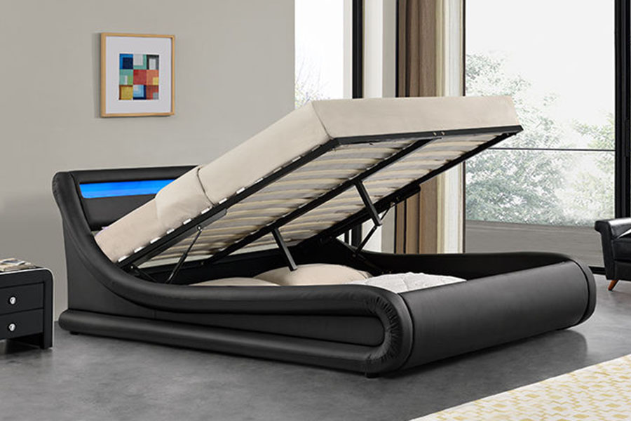 1138-1G Wave-Like LED Gas Lift เตียงหนัง PU ออตโตมัน
