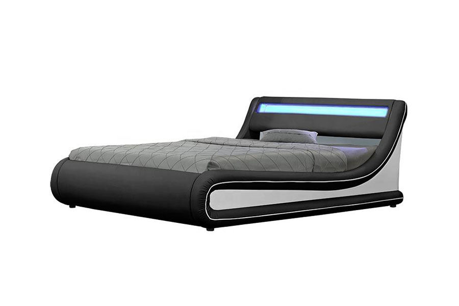1138-1G Wave-Like LED Gas Lift เตียงหนัง PU ออตโตมัน