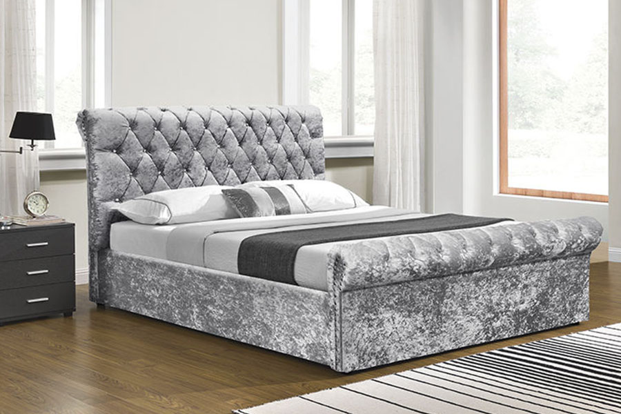 1153G Chesterfield Crushed Velvet Crystal Ottoman เตียงเก็บของ