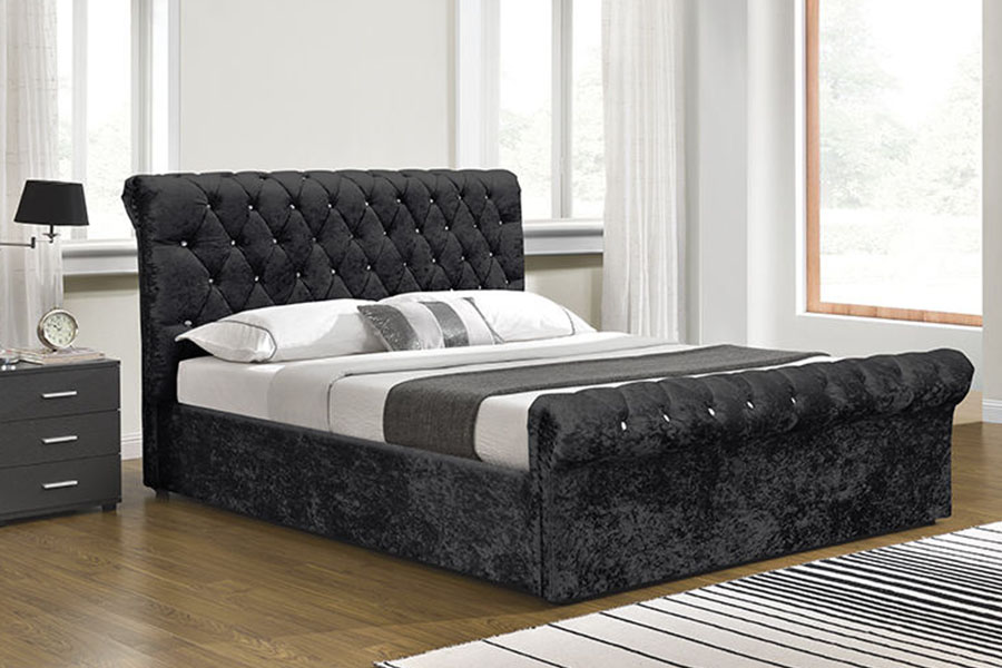 1153G Chesterfield Crushed Velvet Crystal Ottoman เตียงเก็บของ