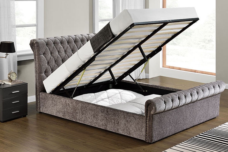 1153G Chesterfield Crushed Velvet Crystal Ottoman เตียงเก็บของ
