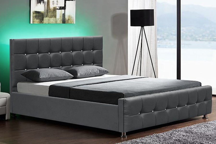 1149-1G เตียงเก็บแก๊สลิฟท์ LED Chenille Velvet ทันสมัย