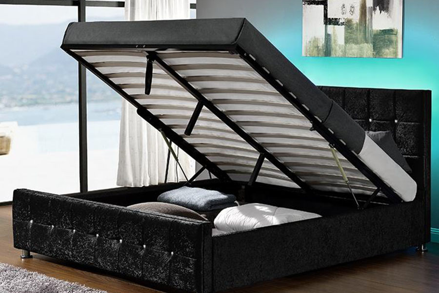 1149-1G เตียงเก็บแก๊สลิฟท์ LED Chenille Velvet ทันสมัย