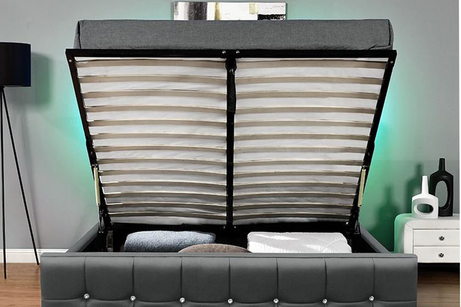 1149-1G เตียงเก็บแก๊สลิฟท์ LED Chenille Velvet ทันสมัย