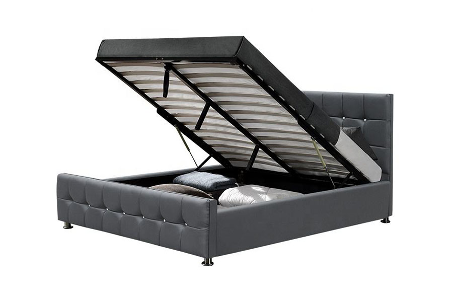 1149-1G เตียงเก็บแก๊สลิฟท์ LED Chenille Velvet ทันสมัย