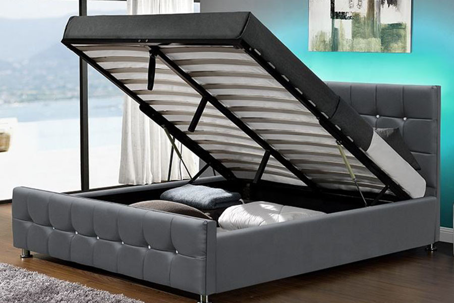 1149-1G เตียงเก็บแก๊สลิฟท์ LED Chenille Velvet ทันสมัย