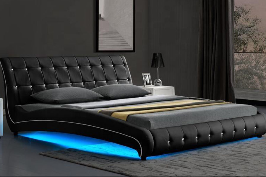 1144-1 โครงเตียงหุ้มหนังเทียม LED สุดหรู