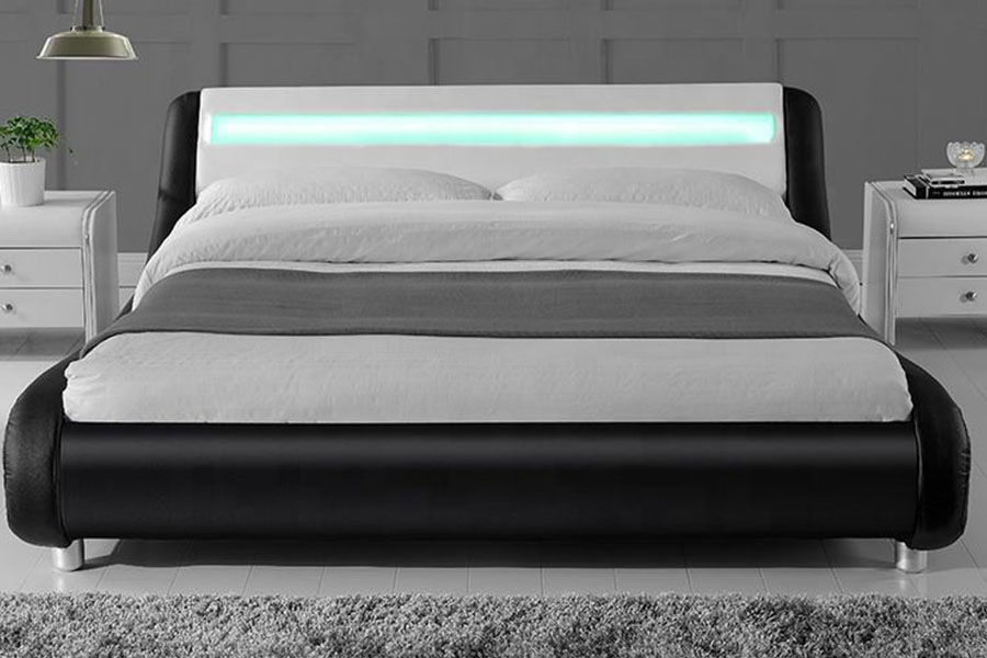 1140-1 โครงเตียงหุ้มหนังสังเคราะห์แบบ Dual-Tone LED