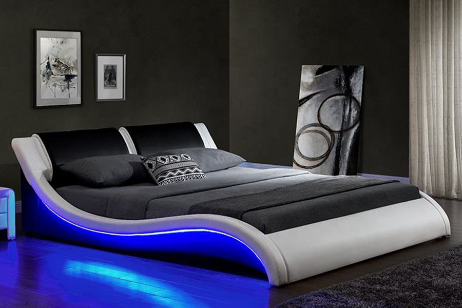1187-1 โครงเตียงหุ้มหนัง LED รูปตัว S จากอิตาลี