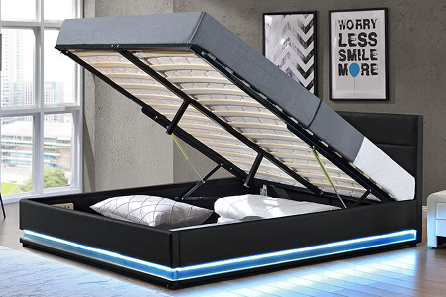 1165-1G ที่เก็บหนังหรูหราทันสมัย ​​LED โครงเตียงหุ้มเบาะ