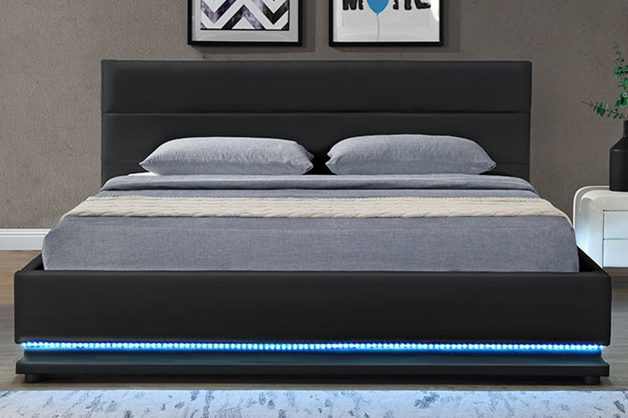 1165-1G ที่เก็บหนังหรูหราทันสมัย ​​LED โครงเตียงหุ้มเบาะ