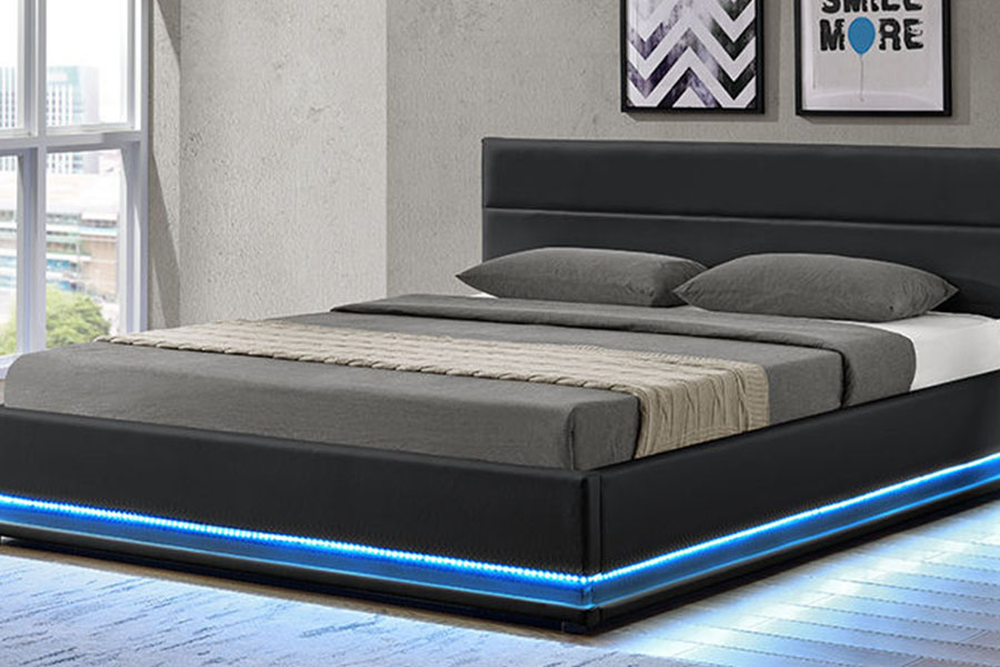 1165-1G ที่เก็บหนังหรูหราทันสมัย ​​LED โครงเตียงหุ้มเบาะ