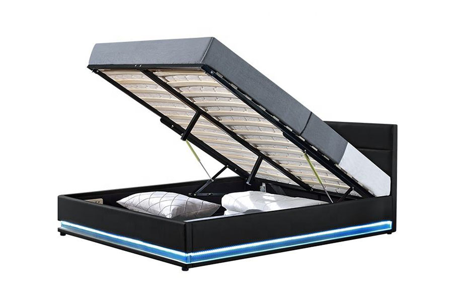 1165-1G ที่เก็บหนังหรูหราทันสมัย ​​LED โครงเตียงหุ้มเบาะ