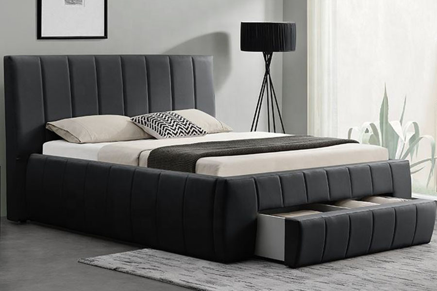 1238D ยุโรป PU-Leather ลิ้นชัก-Storage King โครงเตียงหุ้มเบาะ