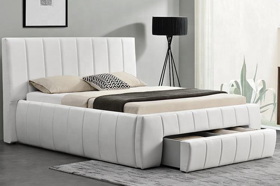 1238D ยุโรป PU-Leather ลิ้นชัก-Storage King โครงเตียงหุ้มเบาะ