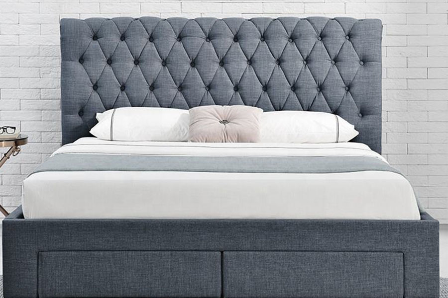 1217D European Velvet Rhombus-Headboard King โครงเตียงสี่ลิ้นชัก