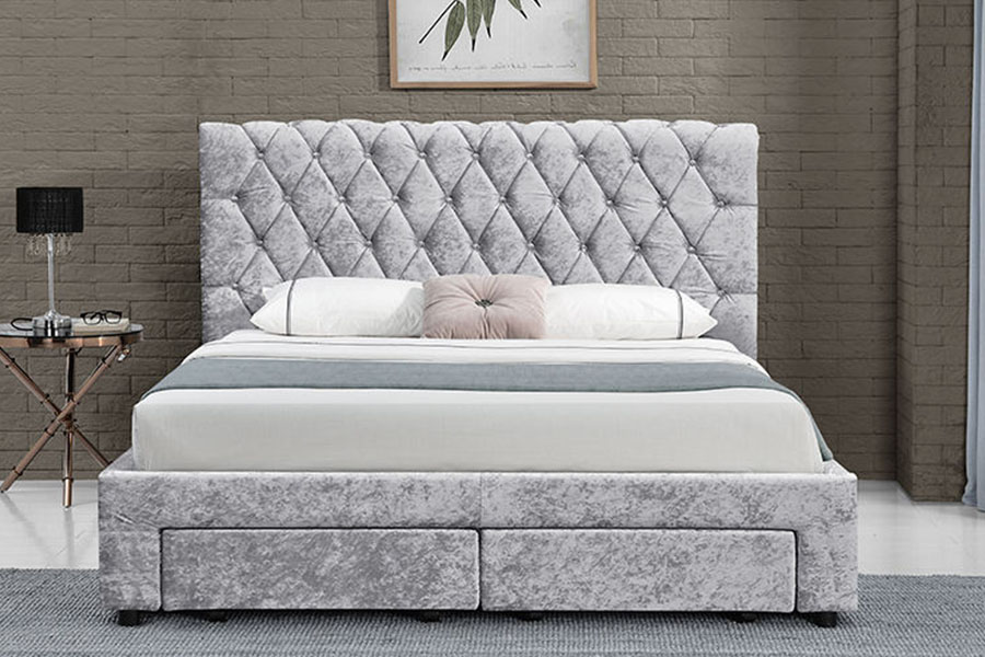 1217D European Velvet Rhombus-Headboard King โครงเตียงสี่ลิ้นชัก