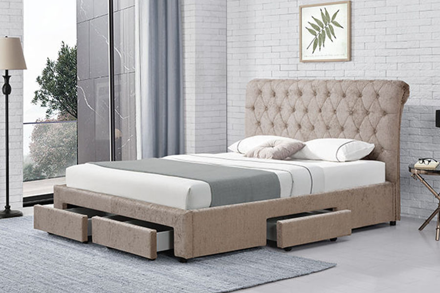 1217D European Velvet Rhombus-Headboard King โครงเตียงสี่ลิ้นชัก