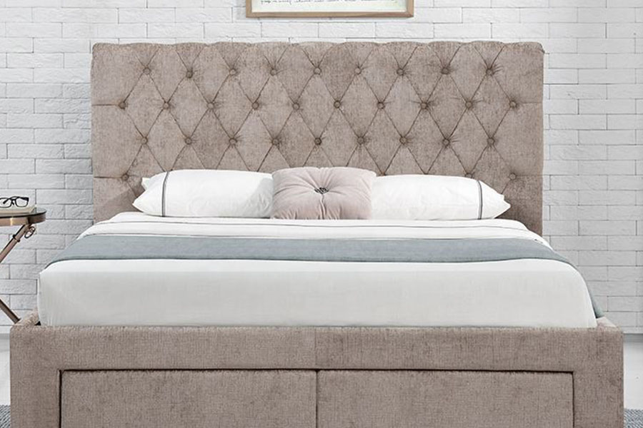 1217D European Velvet Rhombus-Headboard King โครงเตียงสี่ลิ้นชัก