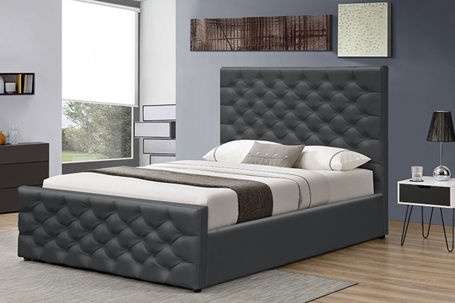 1208G Chesterfield Chenille-Velvet Sleigh โครงเตียงเก็บของออตโตมัน