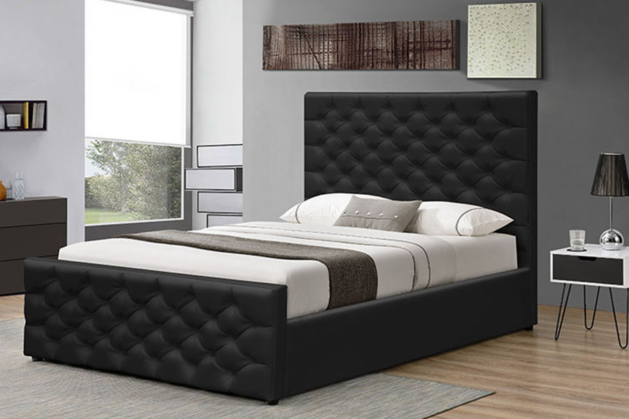 1208G Chesterfield Chenille-Velvet Sleigh โครงเตียงเก็บของออตโตมัน