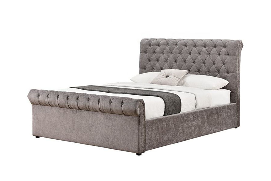 1208G Chesterfield Chenille-Velvet Sleigh โครงเตียงเก็บของออตโตมัน