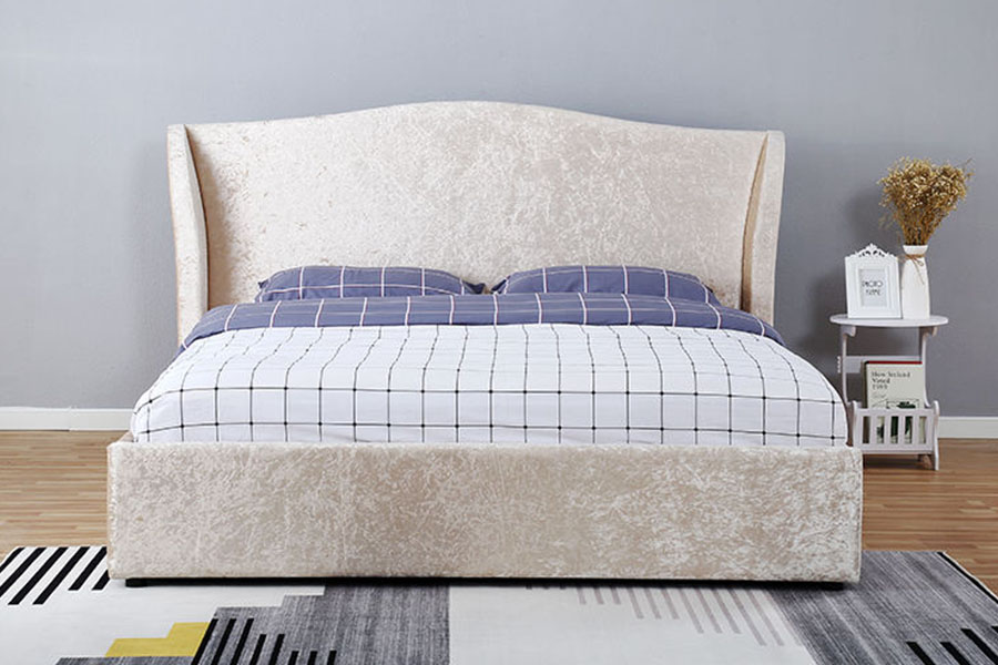 1320G แชมเปญกำมะหยี่ Oyster-Finish Ottoman หุ้มโครงเตียงเก็บของ