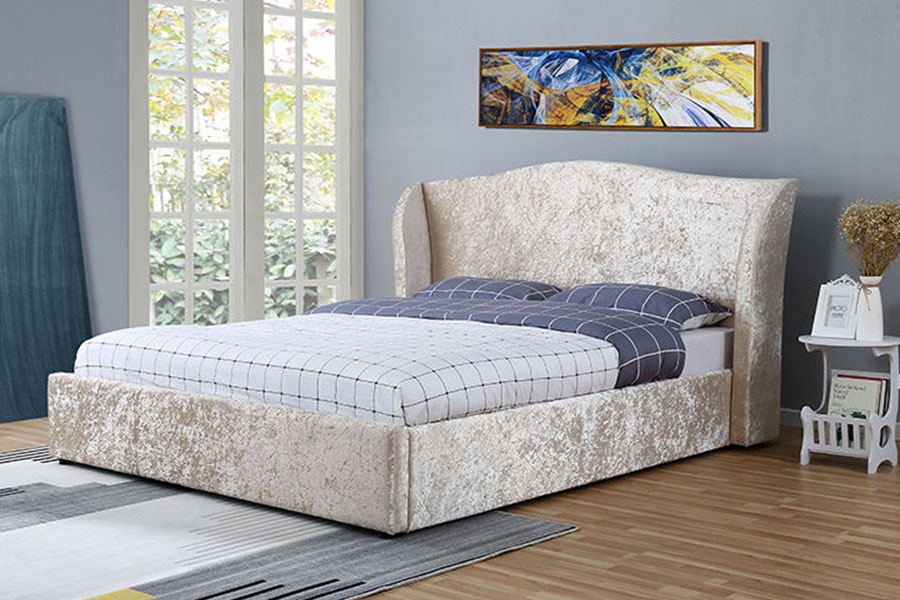 1320G แชมเปญกำมะหยี่ Oyster-Finish Ottoman หุ้มโครงเตียงเก็บของ