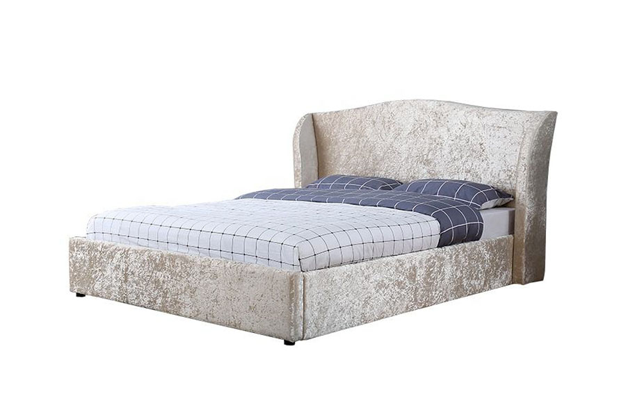 1320G แชมเปญกำมะหยี่ Oyster-Finish Ottoman หุ้มโครงเตียงเก็บของ