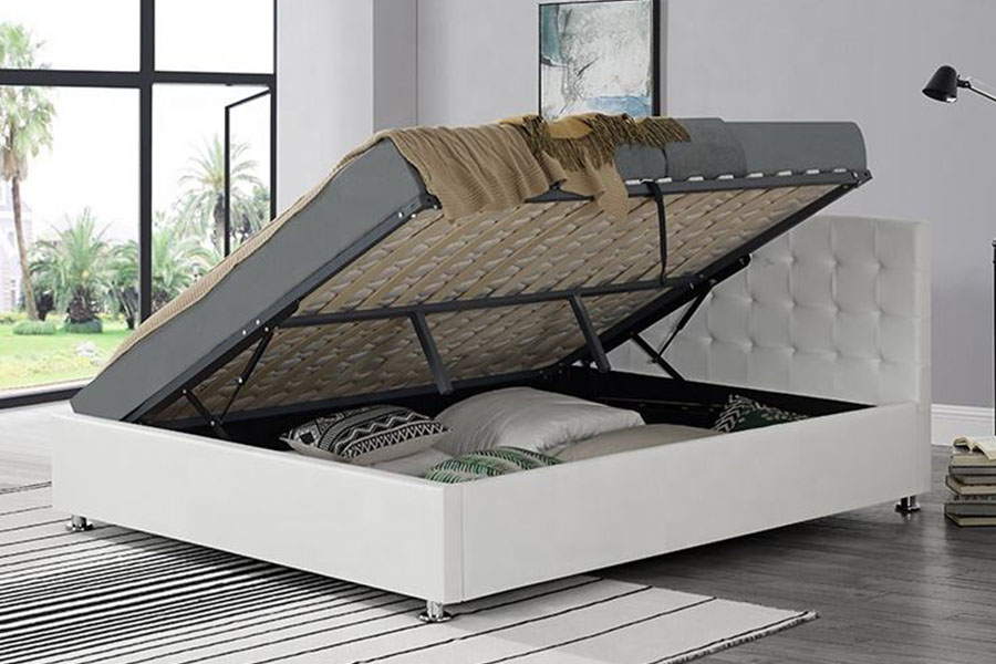 1405G หนัง Faux-PU สีดำในร่ม Ottoman หุ้มโครงเตียงเก็บของ