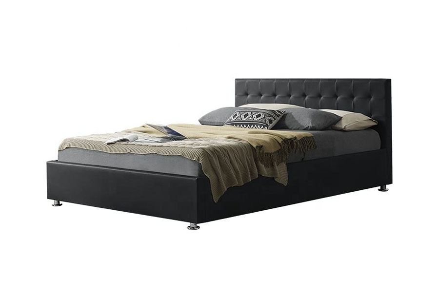 1405G หนัง Faux-PU สีดำในร่ม Ottoman หุ้มโครงเตียงเก็บของ