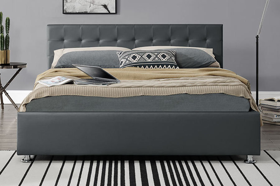 1405G หนัง Faux-PU สีดำในร่ม Ottoman หุ้มโครงเตียงเก็บของ
