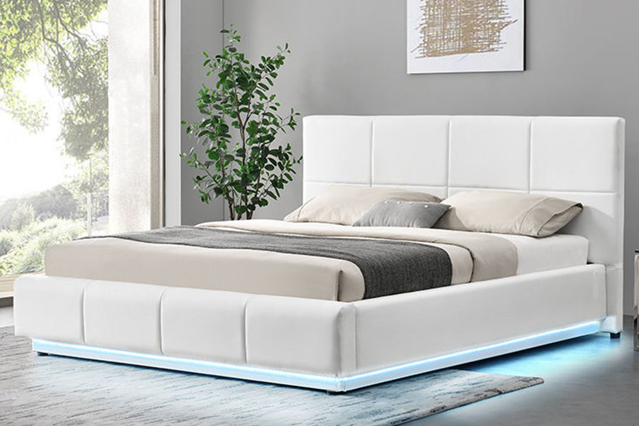 1388G Concave-Ravine LED Fabric Gas Lift โครงเตียงเก็บของหุ้มเบาะ King