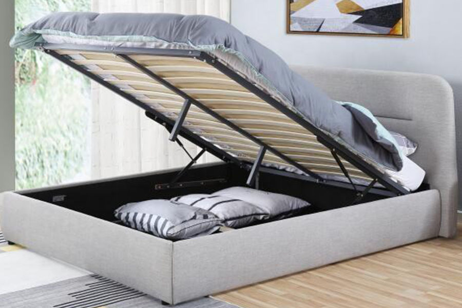 1388G Concave-Ravine LED Fabric Gas Lift โครงเตียงเก็บของหุ้มเบาะ King