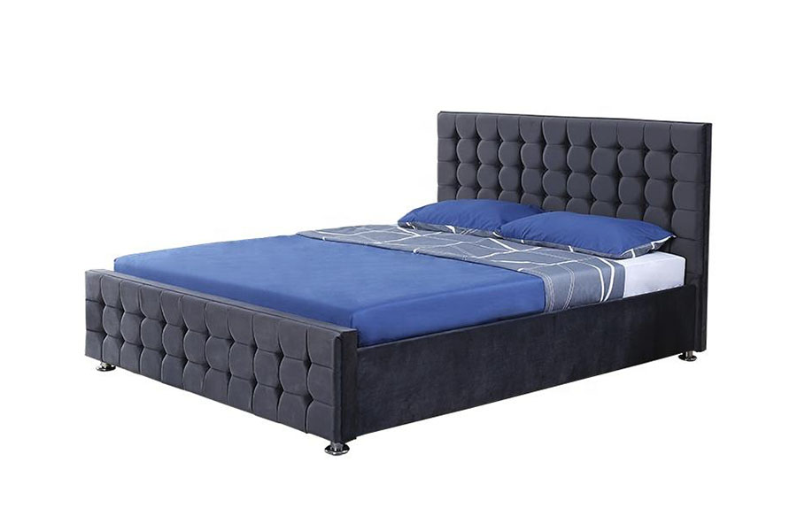 1354G กำมะหยี่กระจุกแผงไม้เนื้อแข็ง King Ottoman Storage เตียงกรอบ