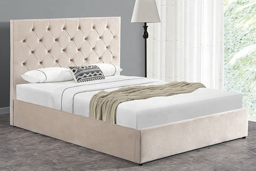 1250G Velvet Button-Headboard Ottoman Double Upholstered Storage Bed Frame